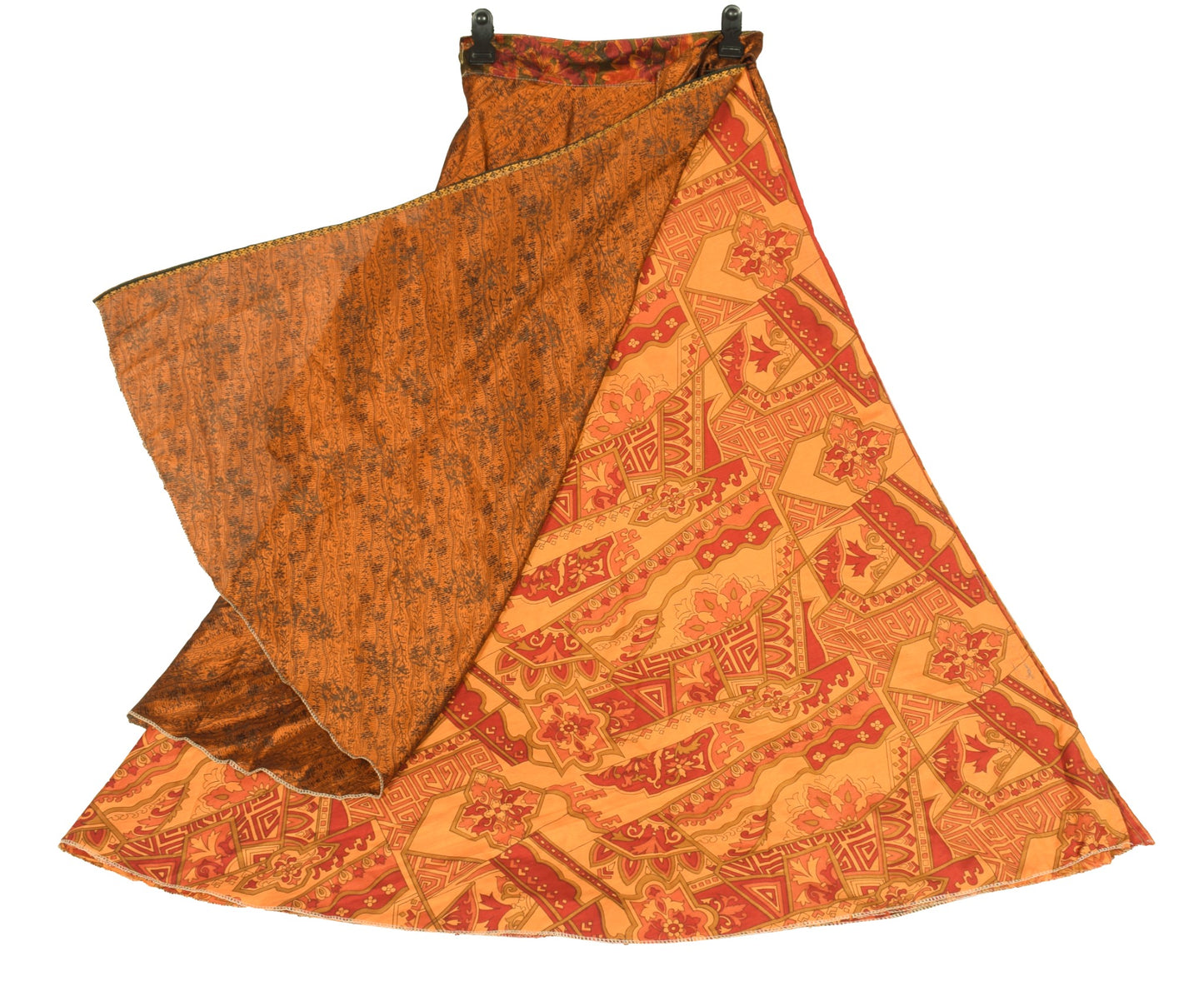 Sushila Vintage Art Silk Saree Magic Wrap Reversible Skirt Beach Dress Rust Hippie