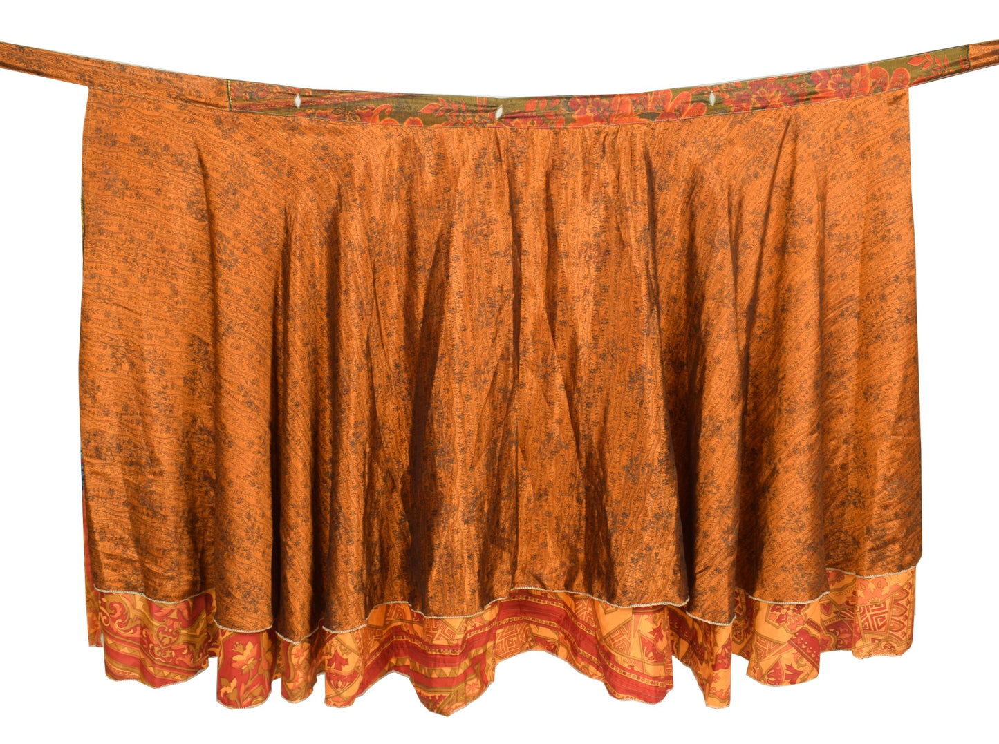 Sushila Vintage Art Silk Saree Magic Wrap Reversible Skirt Beach Dress Rust Hippie
