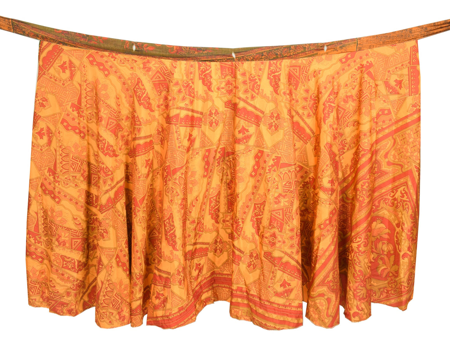 Sushila Vintage Art Silk Saree Magic Wrap Reversible Skirt Beach Dress Rust Hippie
