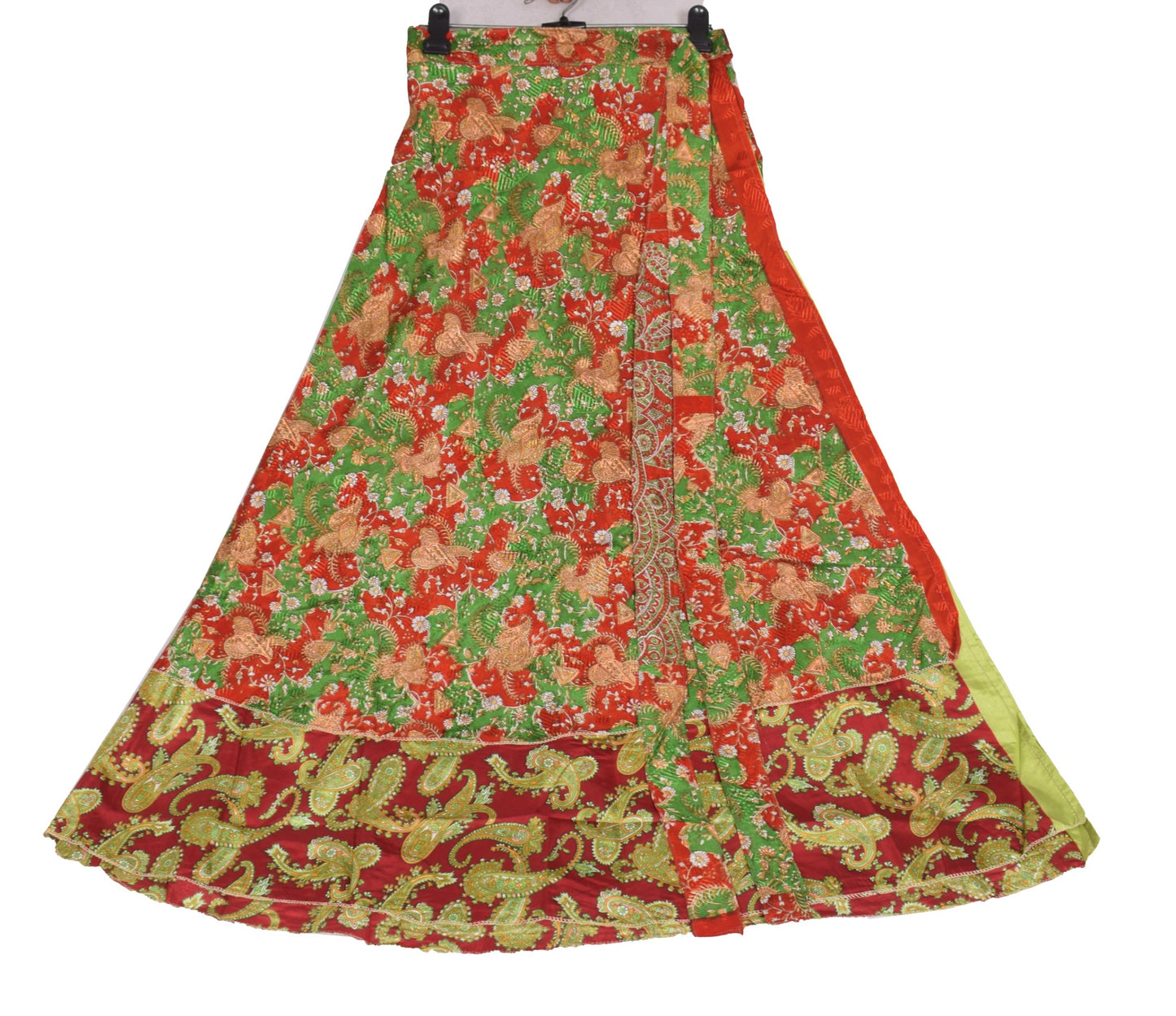 Sushila Vintage Art Silk Saree Magic Wrap Red Reversible Skirt Floral Beach Dress