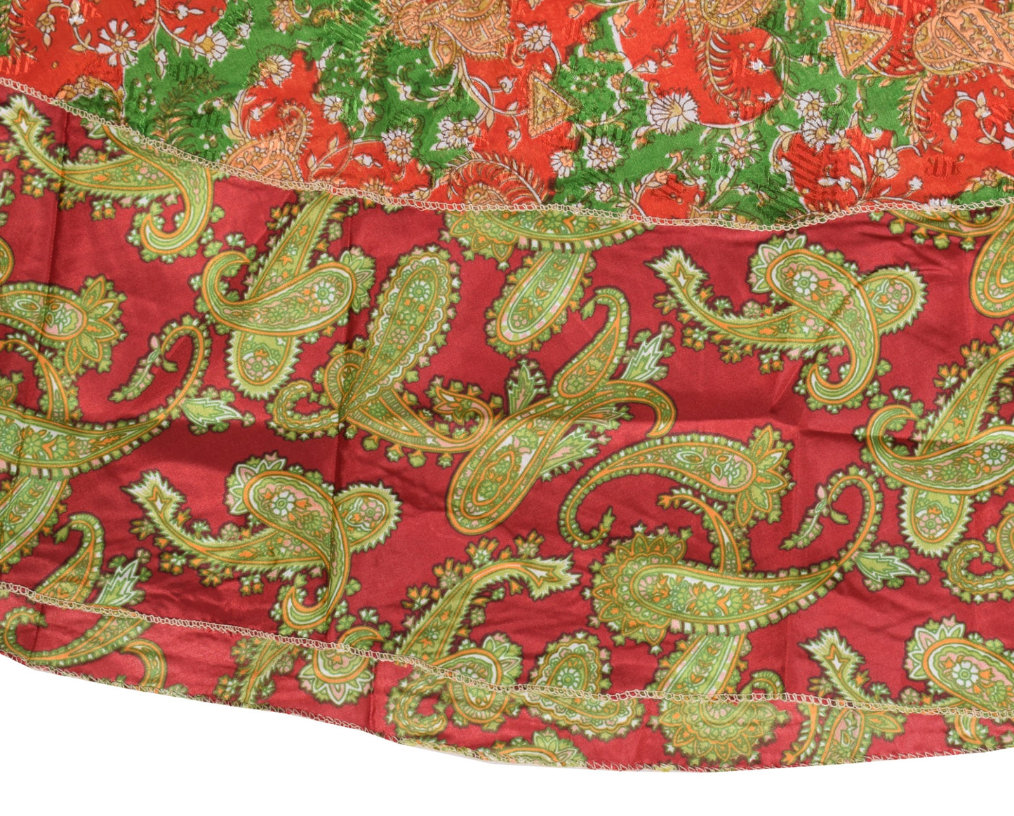 Sushila Vintage Art Silk Saree Magic Wrap Red Reversible Skirt Floral Beach Dress
