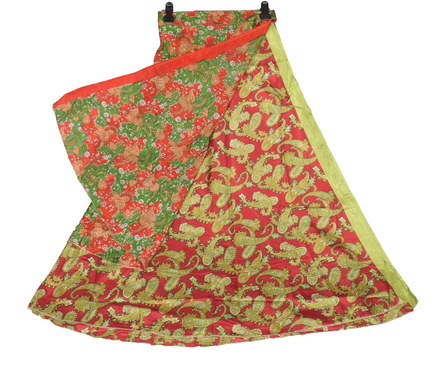 Sushila Vintage Art Silk Saree Magic Wrap Red Reversible Skirt Floral Beach Dress
