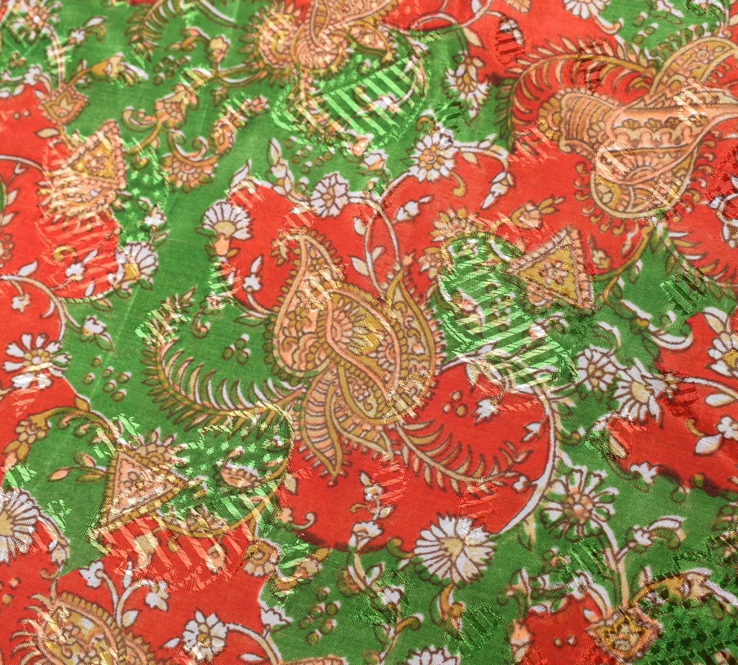 Sushila Vintage Art Silk Saree Magic Wrap Red Reversible Skirt Floral Beach Dress