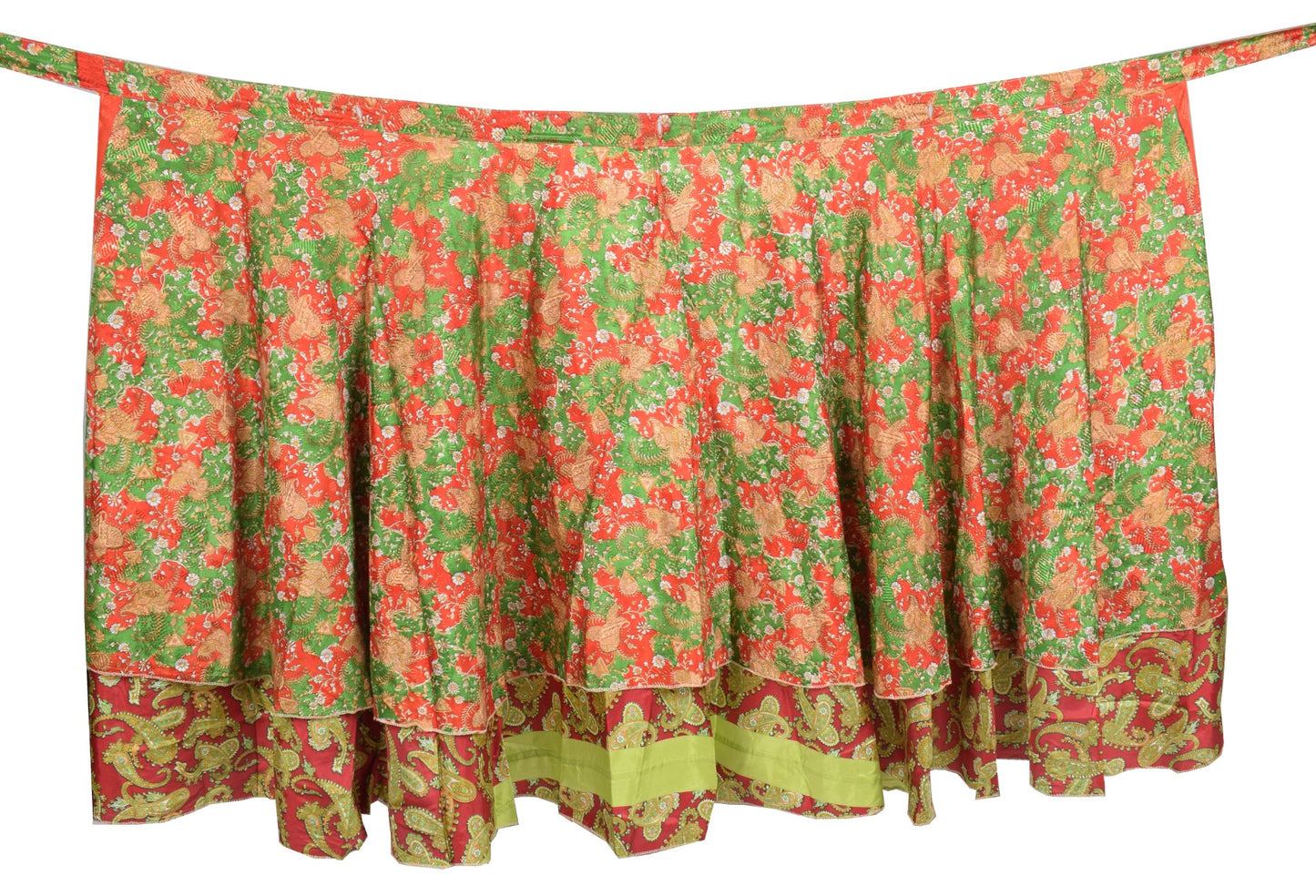 Sushila Vintage Art Silk Saree Magic Wrap Red Reversible Skirt Floral Beach Dress