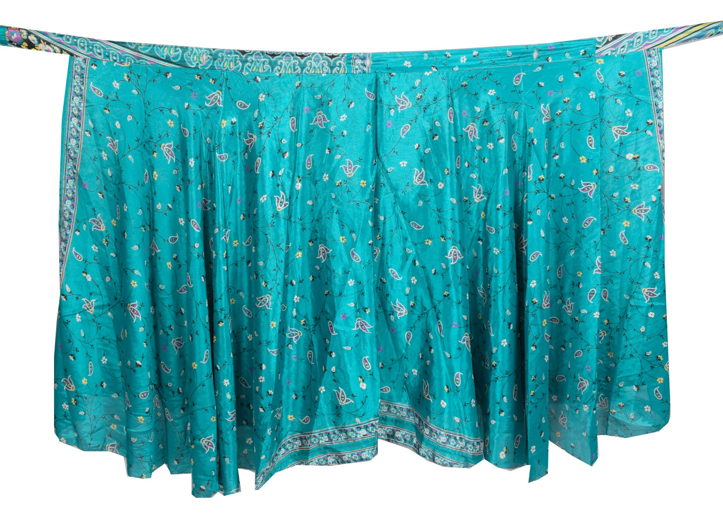 Sushila Vintage Magic Wrap Reversible Skirt Art Silk Saree Beach Dress Teal Blue