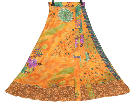 Sushila Vintage Silk Saree Magic Wrap Reversible Brown Paisley Skirt BeachDress