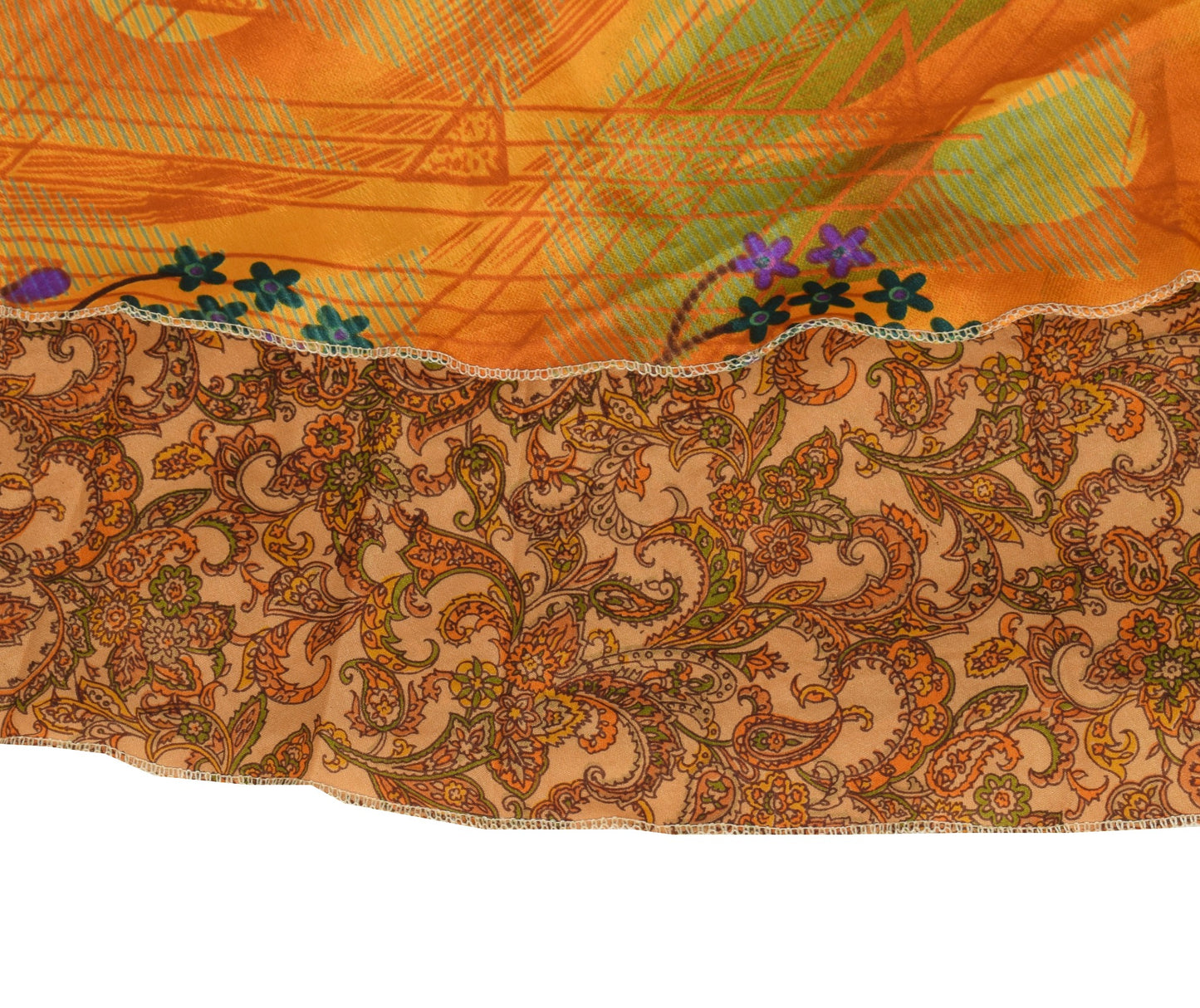 Sushila Vintage Silk Saree Magic Wrap Reversible Brown Paisley Skirt BeachDress