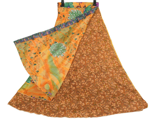 Sushila Vintage Silk Saree Magic Wrap Reversible Brown Paisley Skirt BeachDress
