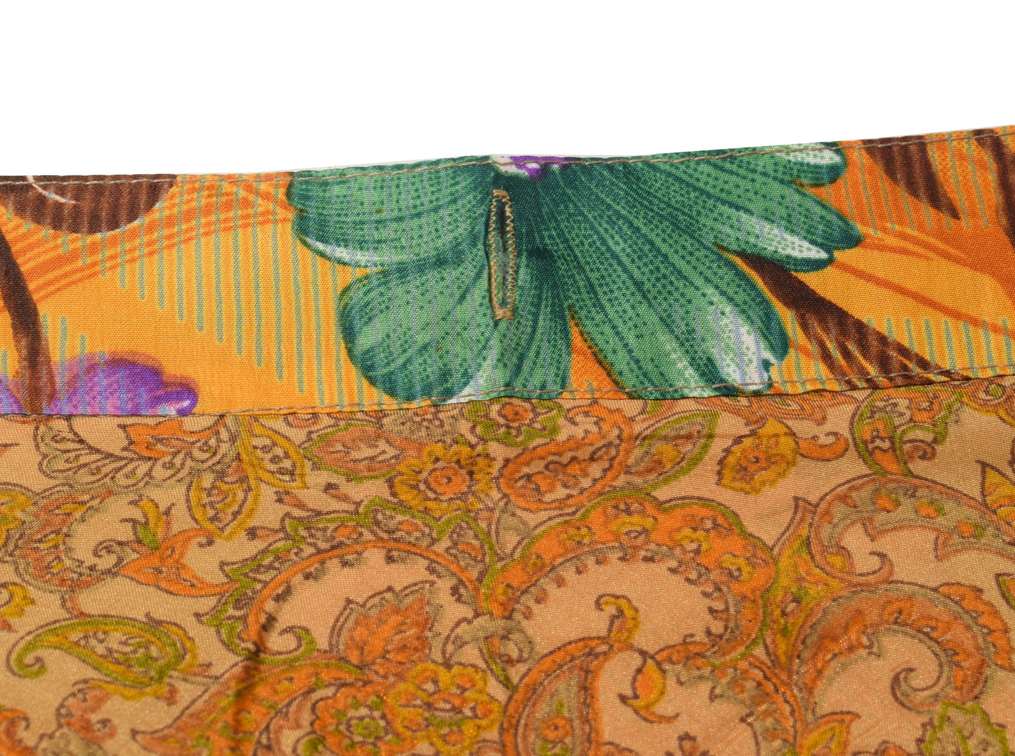 Sushila Vintage Silk Saree Magic Wrap Reversible Brown Paisley Skirt BeachDress