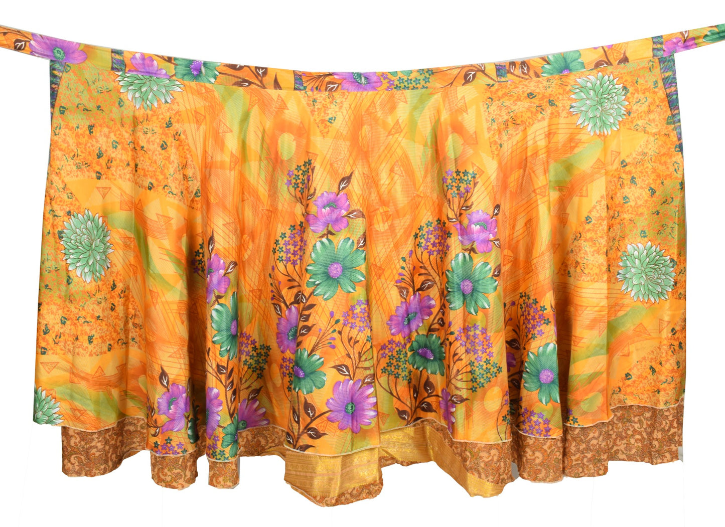 Sushila Vintage Silk Saree Magic Wrap Reversible Brown Paisley Skirt BeachDress