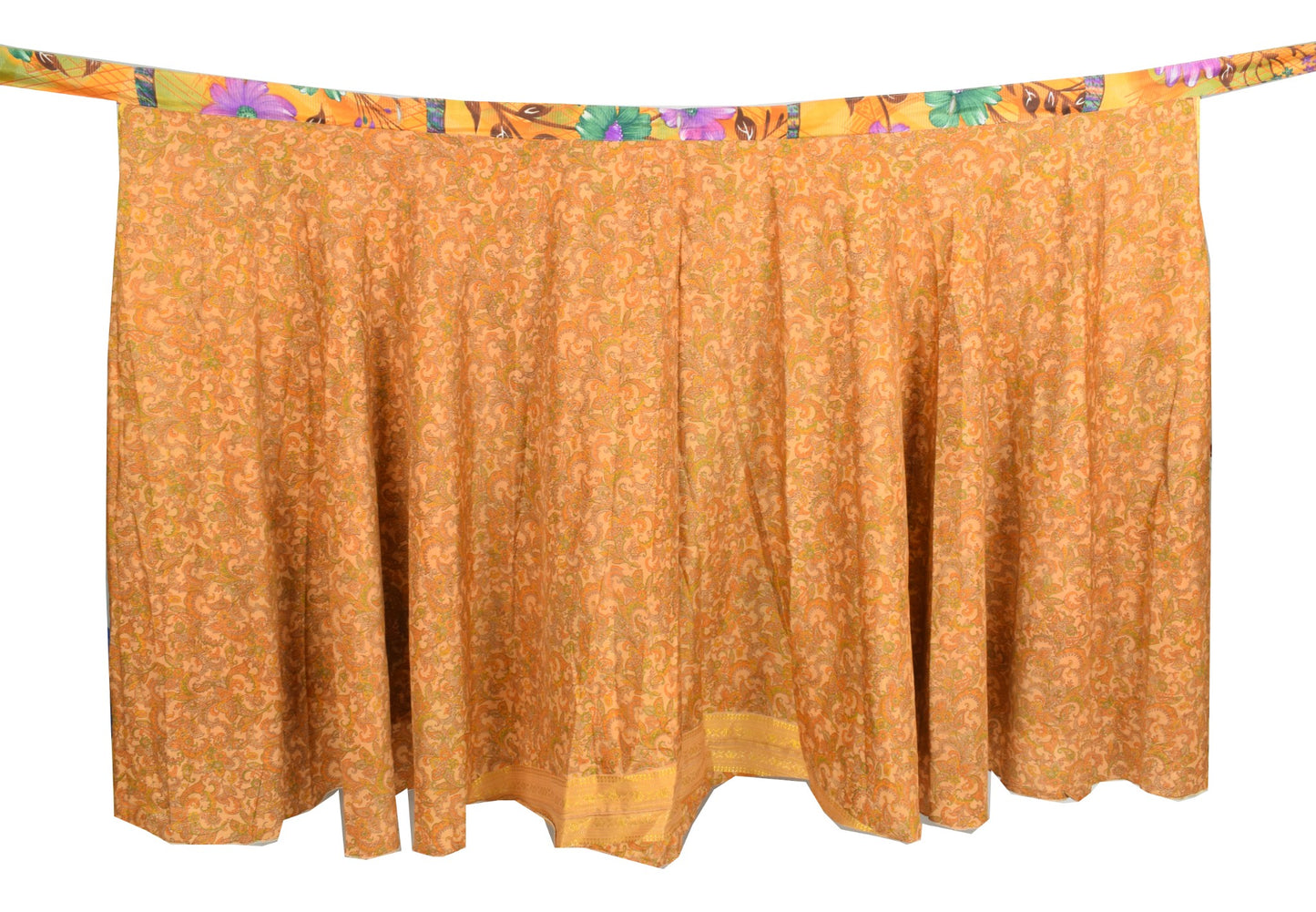 Sushila Vintage Silk Saree Magic Wrap Reversible Brown Paisley Skirt BeachDress