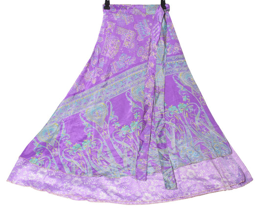 Sushila Vintage Lavender Magic Wrap Art Silk Saree Reversible Skirt Beach Dress