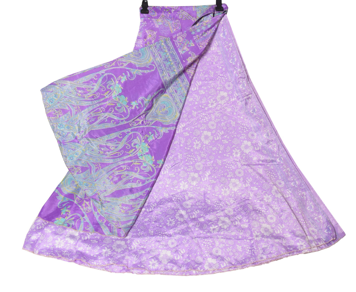 Sushila Vintage Lavender Magic Wrap Art Silk Saree Reversible Skirt Beach Dress