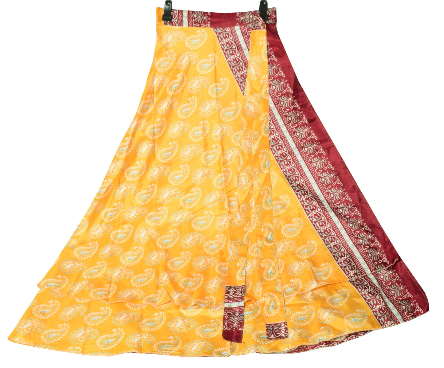Sushila Vintage Saree Magic Wrap Reversible Skirt Yellow Art Silk Beach Dress