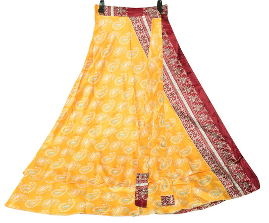 Sushila Vintage Saree Magic Wrap Reversible Skirt Yellow Art Silk Beach Dress
