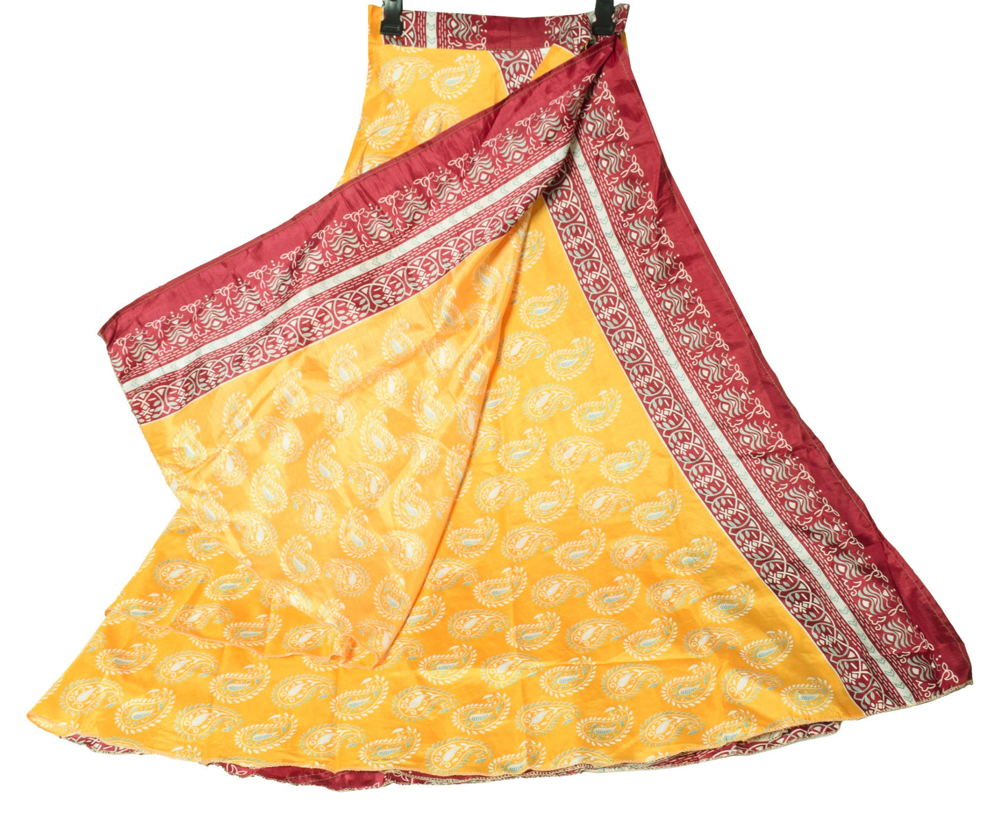 Sushila Vintage Saree Magic Wrap Reversible Skirt Yellow Art Silk Beach Dress