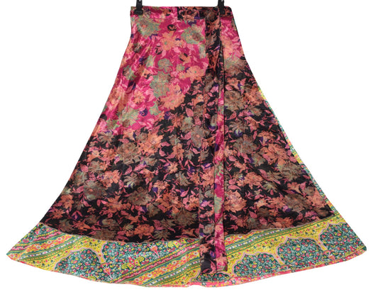 Sushila Vintage Multi-Color Magic Wrap Silk Saree Reversible Skirt Beach Dress