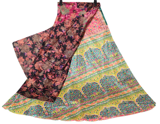 Sushila Vintage Multi-Color Magic Wrap Silk Saree Reversible Skirt Beach Dress