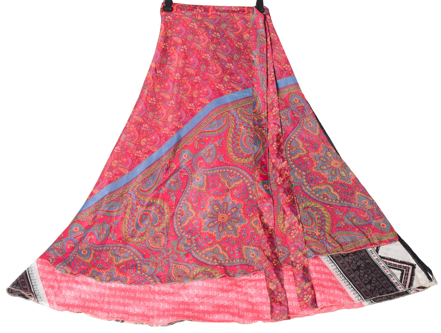 Sushila Vintage Silk Saree Magic Wrap Reversible Skirt Beach Dress Floral Pink