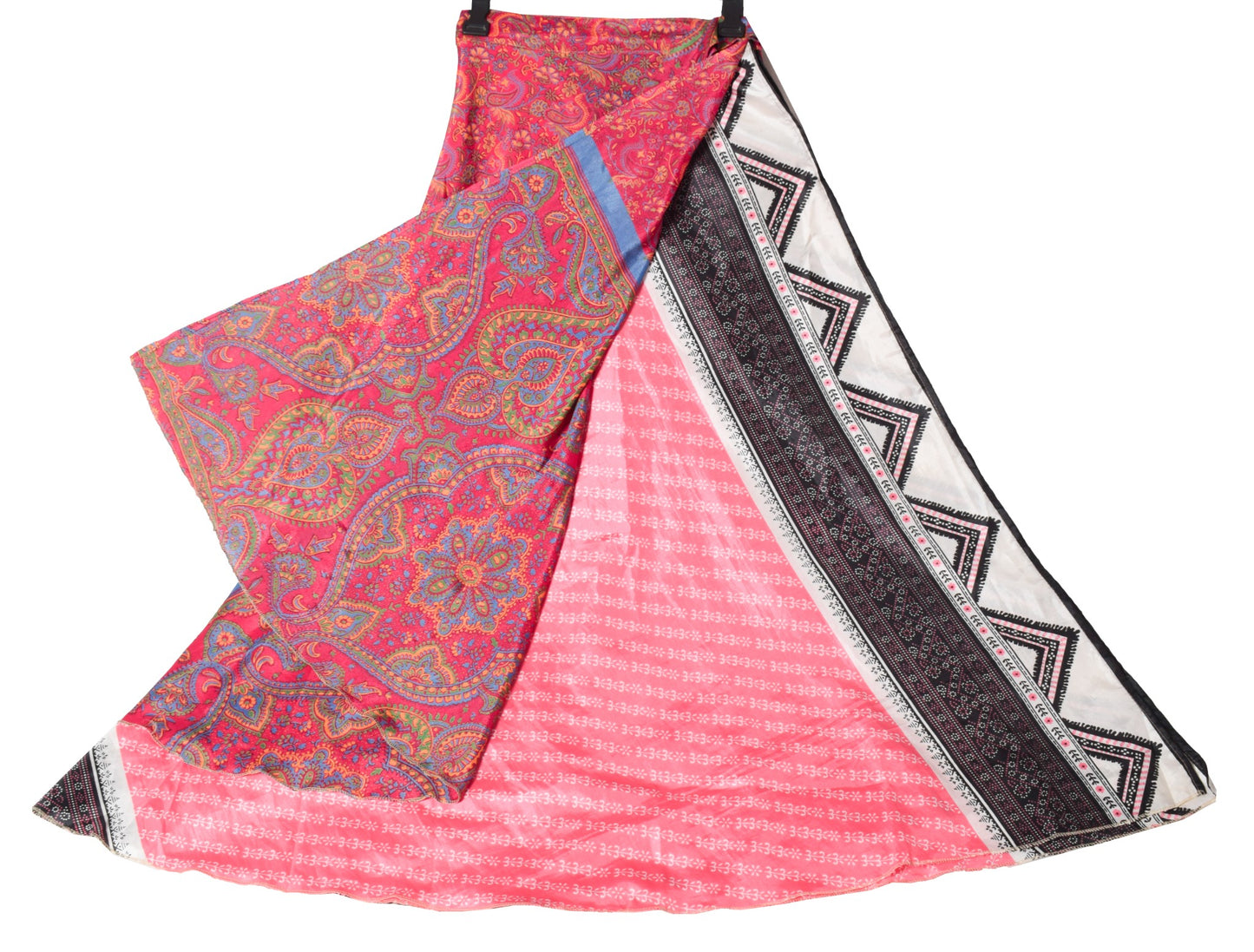 Sushila Vintage Silk Saree Magic Wrap Reversible Skirt Beach Dress Floral Pink