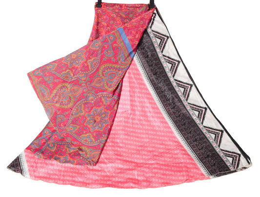 Sushila Vintage Silk Saree Magic Wrap Reversible Skirt Beach Dress Floral Pink
