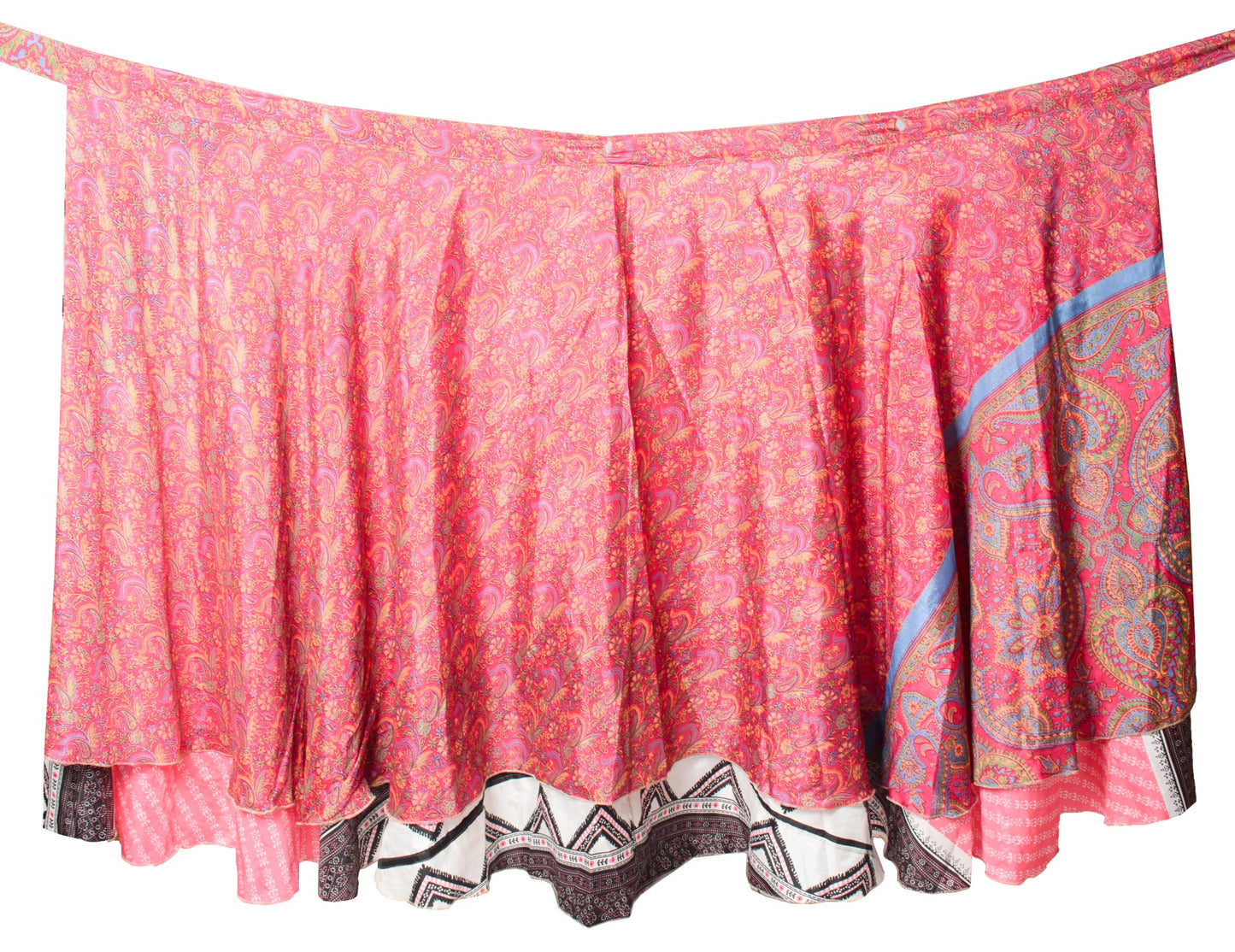 Sushila Vintage Silk Saree Magic Wrap Reversible Skirt Beach Dress Floral Pink