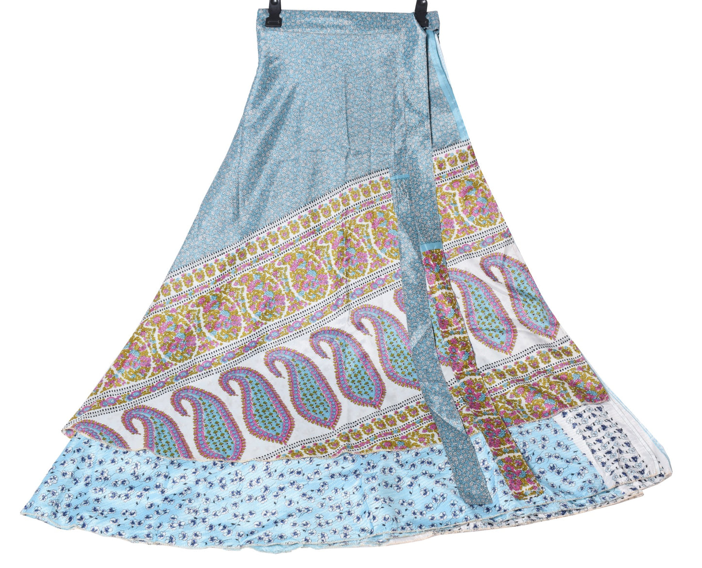 Sushila Vintage Silk Saree Magic Wrap Reversible Sky Blue Skirt Beach Dress Boho