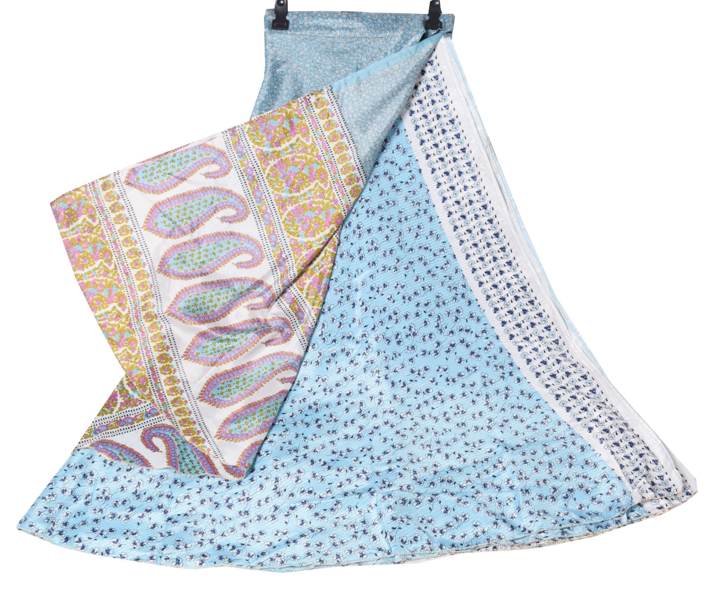 Sushila Vintage Silk Saree Magic Wrap Reversible Sky Blue Skirt Beach Dress Boho