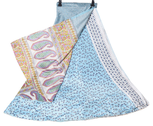 Sushila Vintage Silk Saree Magic Wrap Reversible Sky Blue Skirt Beach Dress Boho
