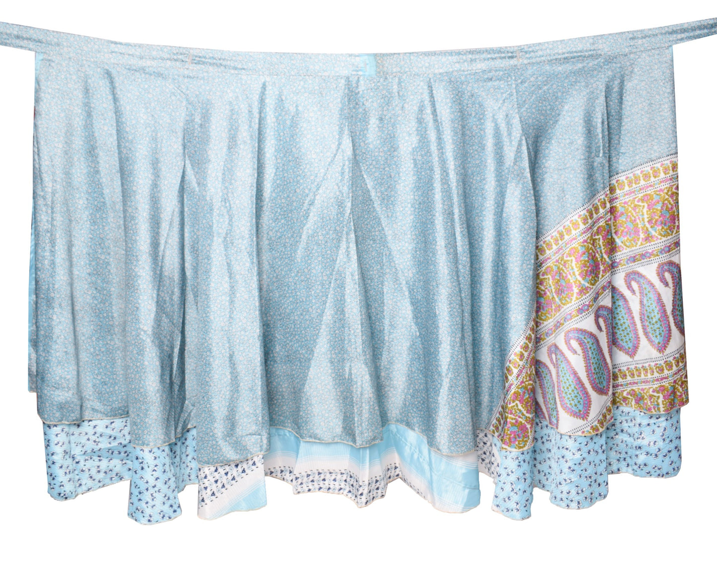 Sushila Vintage Silk Saree Magic Wrap Reversible Sky Blue Skirt Beach Dress Boho