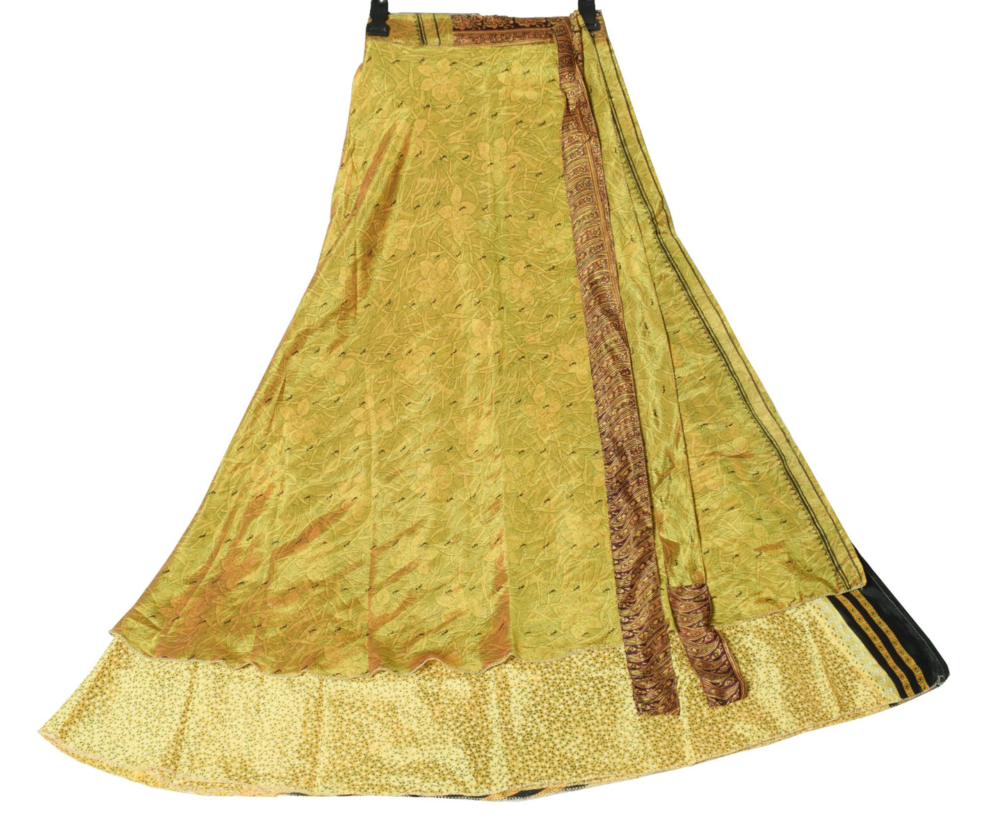 Sushila Vintage Floral Yellow Silk Saree Magic Wrap Reversible Skirt Beach Dress