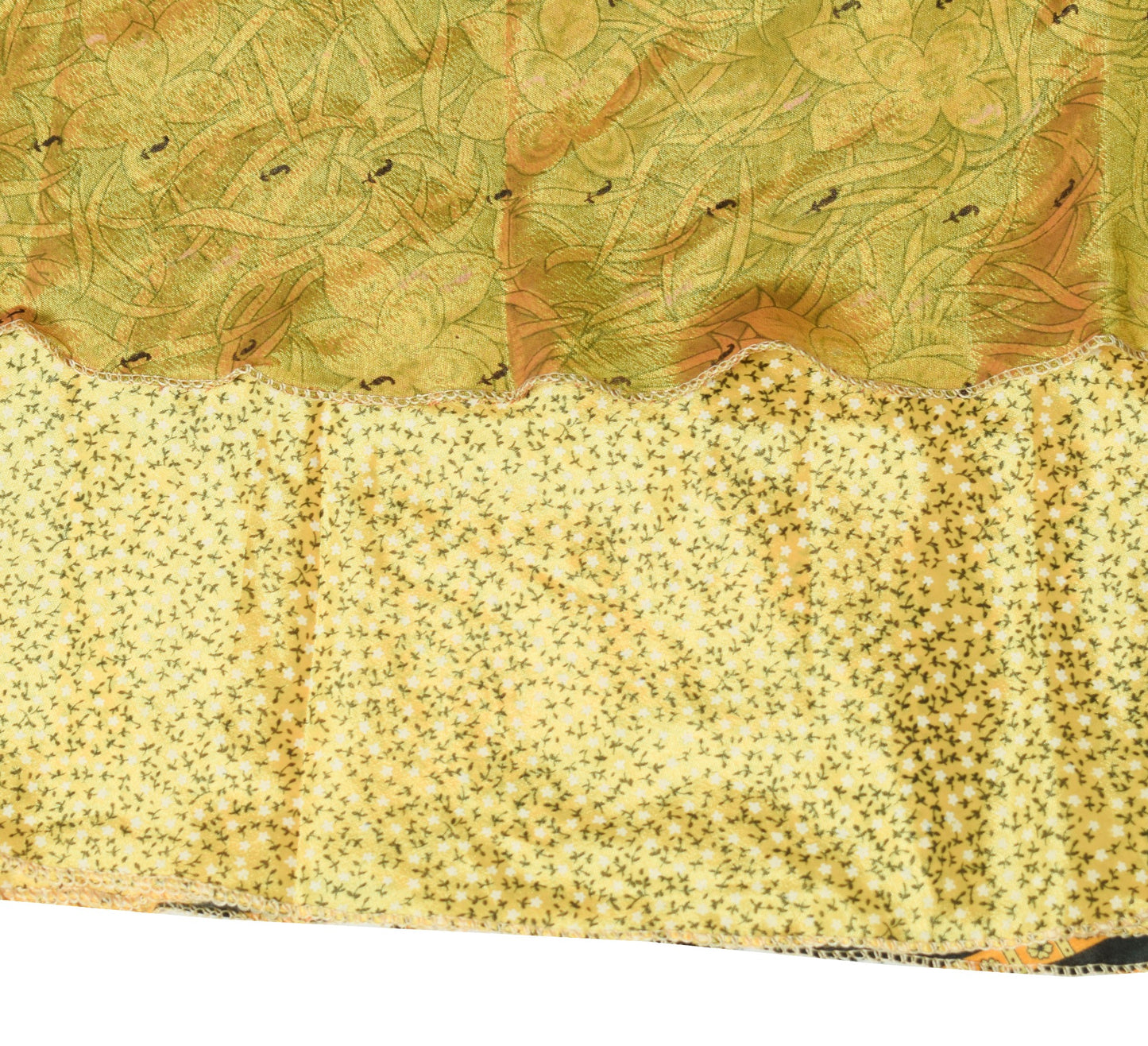 Sushila Vintage Floral Yellow Silk Saree Magic Wrap Reversible Skirt Beach Dress