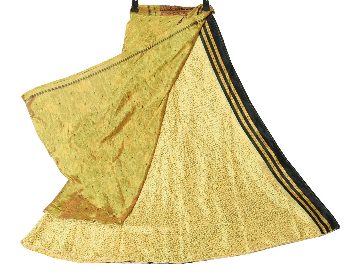Sushila Vintage Floral Yellow Silk Saree Magic Wrap Reversible Skirt Beach Dress