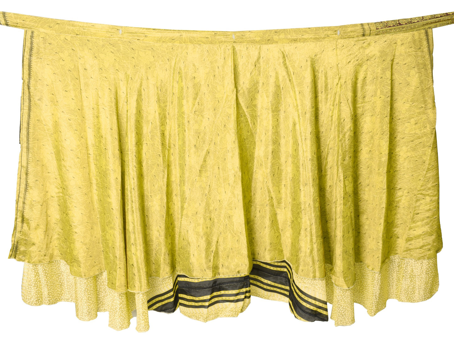 Sushila Vintage Floral Yellow Silk Saree Magic Wrap Reversible Skirt Beach Dress