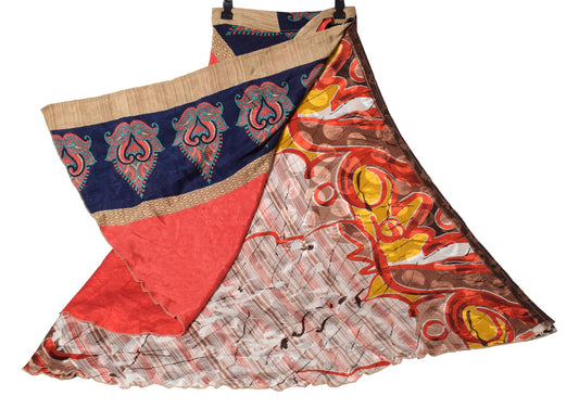 Sushila Vintage Silk Saree Magic Wrap Reversible Skirt Beach Dress Multi-Color