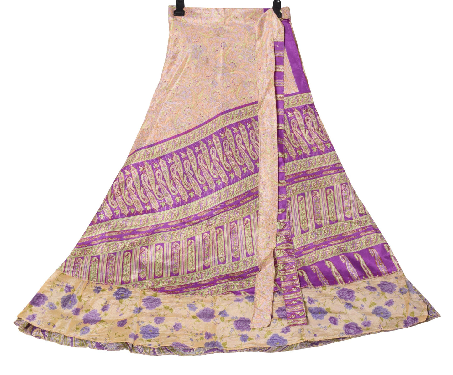 Sushila Vintage Beige Magic Wrap Reversible Skirt Art Silk Saree Beach Dress