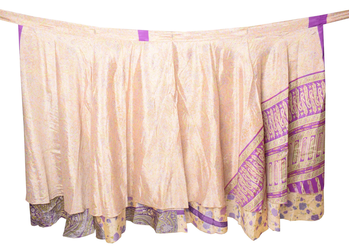 Sushila Vintage Beige Magic Wrap Reversible Skirt Art Silk Saree Beach Dress