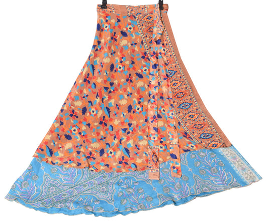 Sushila Vintage Turq. Blue Silk Saree Magic Wrap Reversible Skirt Beach Dress