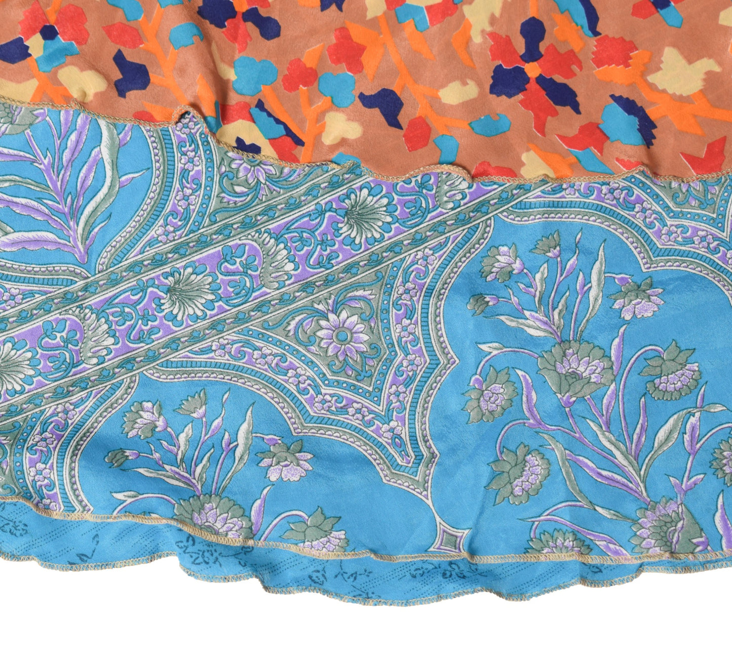 Sushila Vintage Turq. Blue Silk Saree Magic Wrap Reversible Skirt Beach Dress