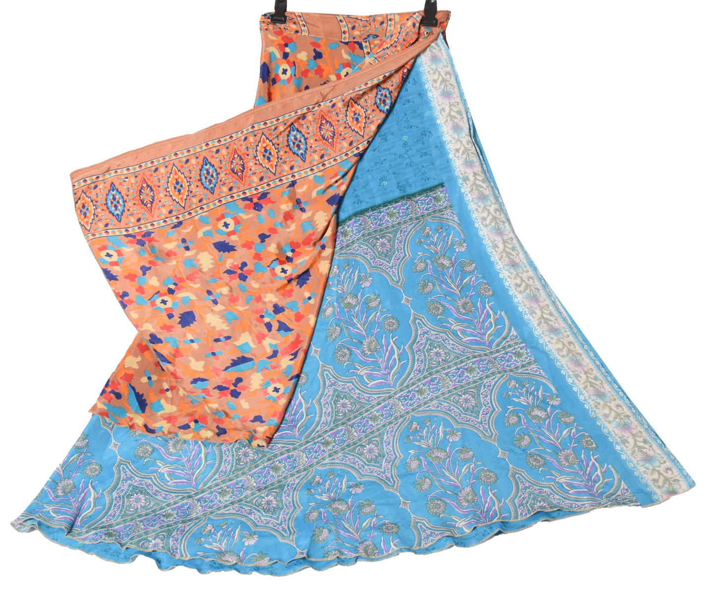 Sushila Vintage Turq. Blue Silk Saree Magic Wrap Reversible Skirt Beach Dress