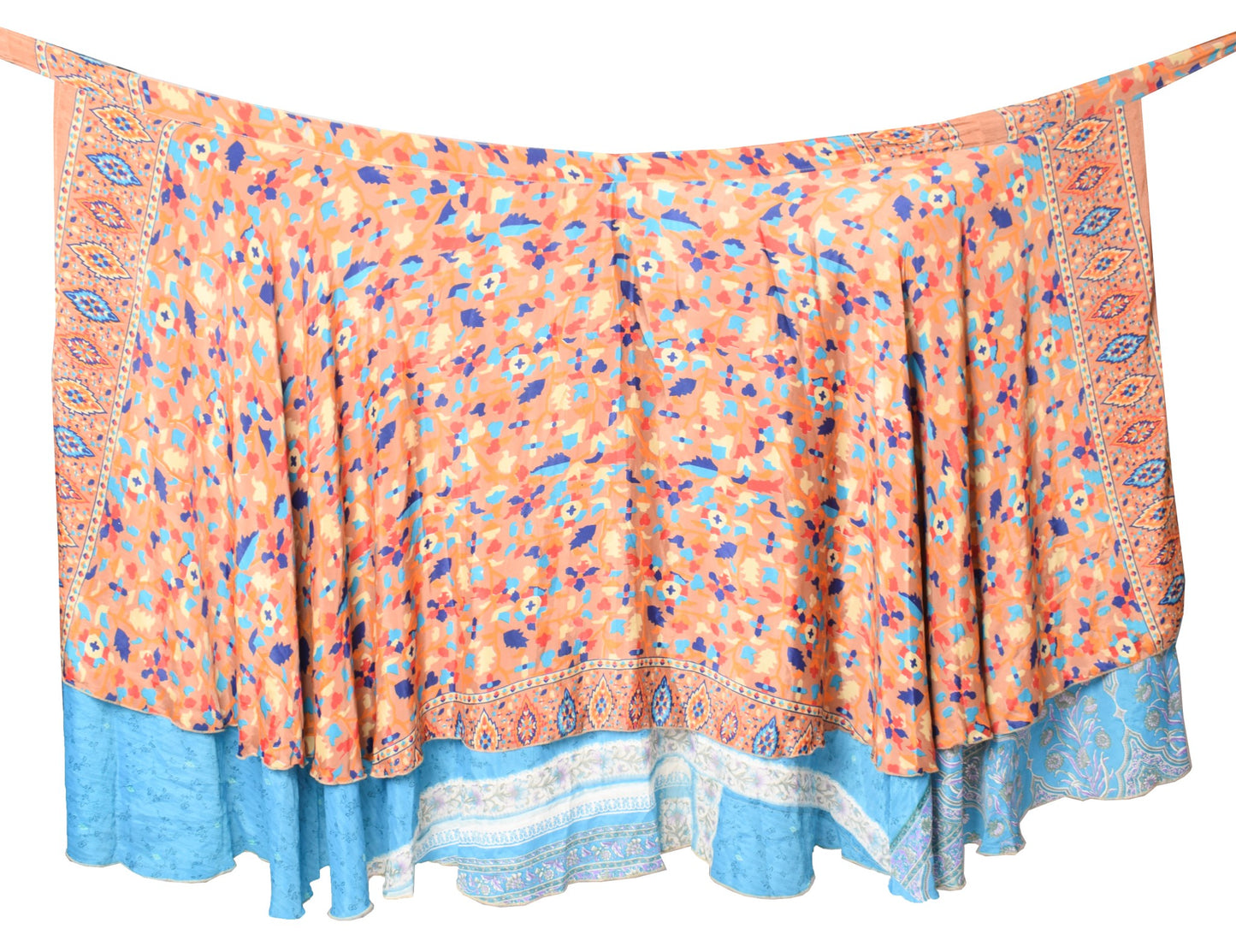 Sushila Vintage Turq. Blue Silk Saree Magic Wrap Reversible Skirt Beach Dress