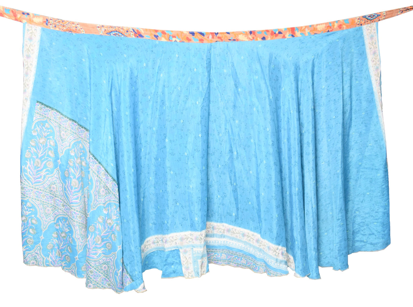 Sushila Vintage Turq. Blue Silk Saree Magic Wrap Reversible Skirt Beach Dress