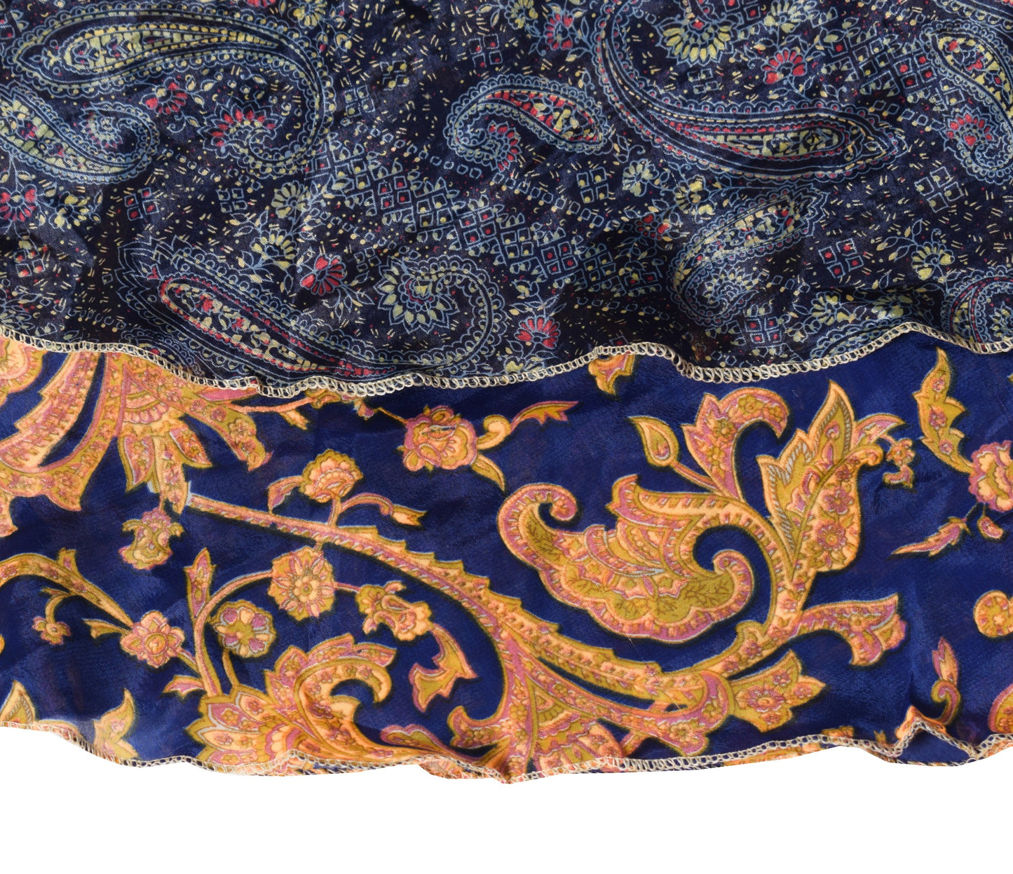 Sushila Vintage Blue 2 Layer Silk Saree Magic Wrap Reversible Skirt Beach Dress