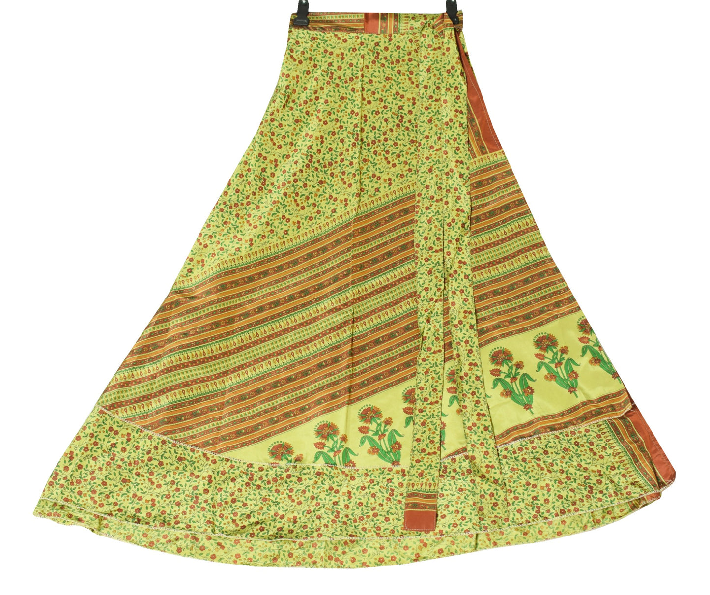 Sushila Vintage Floral Silk Saree Magic Wrap Reversible Skirt Beach Dress Green