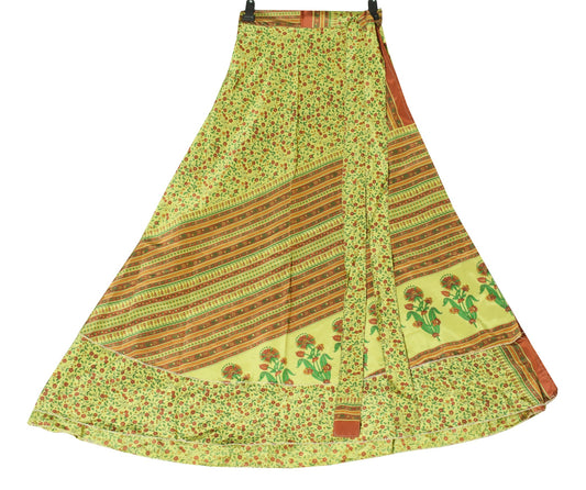 Sushila Vintage Floral Silk Saree Magic Wrap Reversible Skirt Beach Dress Green