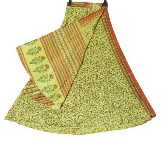Sushila Vintage Floral Silk Saree Magic Wrap Reversible Skirt Beach Dress Green