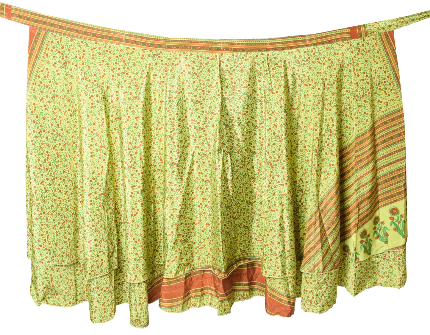 Sushila Vintage Floral Silk Saree Magic Wrap Reversible Skirt Beach Dress Green