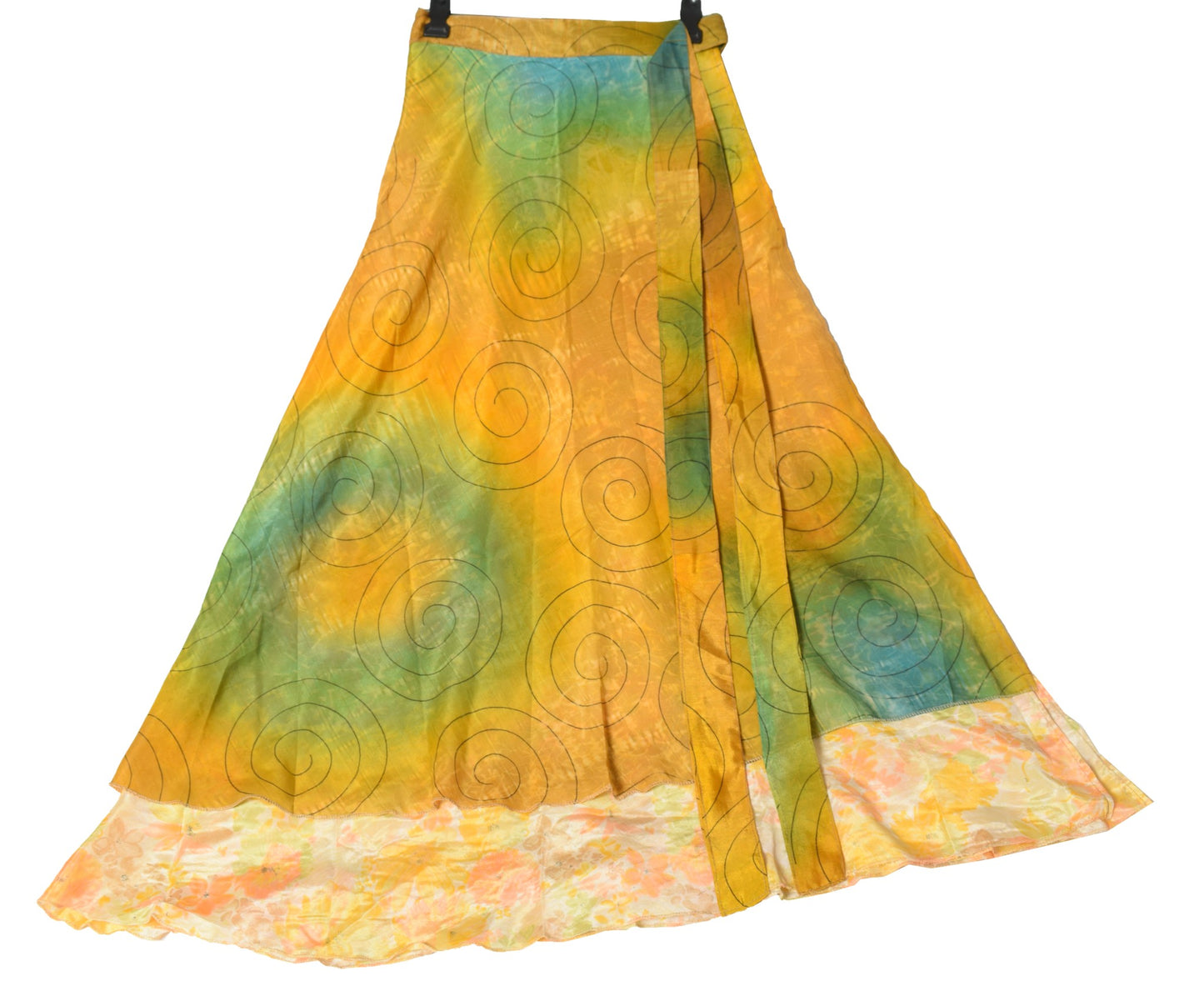 Sushila Vintage 2 Layer Silk Saree Magic Wrap Reversible Skirt Beach Dress Boho