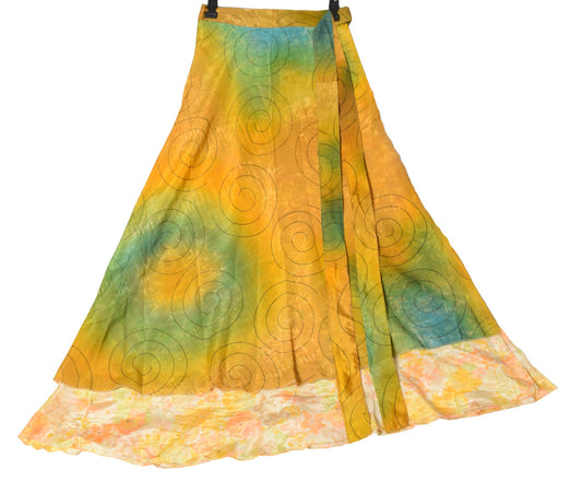 Sushila Vintage 2 Layer Silk Saree Magic Wrap Reversible Skirt Beach Dress Boho