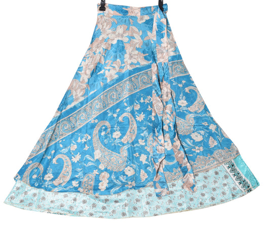 Sushila Vintage Silk Saree Magic Wrap Reversible Skirt Floral White Beach Dress